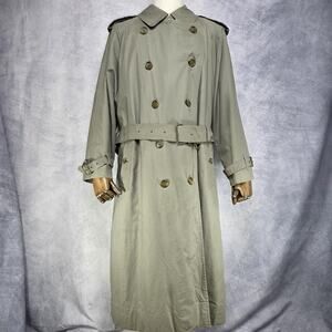Vintage Burberrys Trench Coat Mens 42R Olive Double Breasted Belted Wool Liner